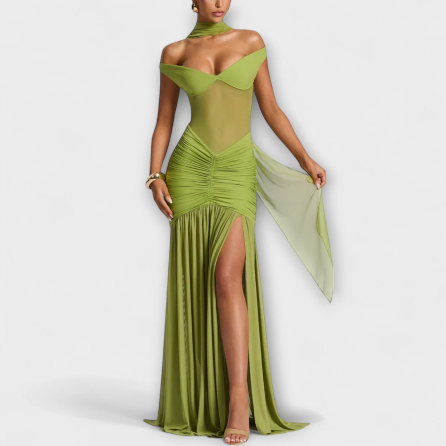 Prisila - Avondjurk met off-shoulder halslijn en hoge split
