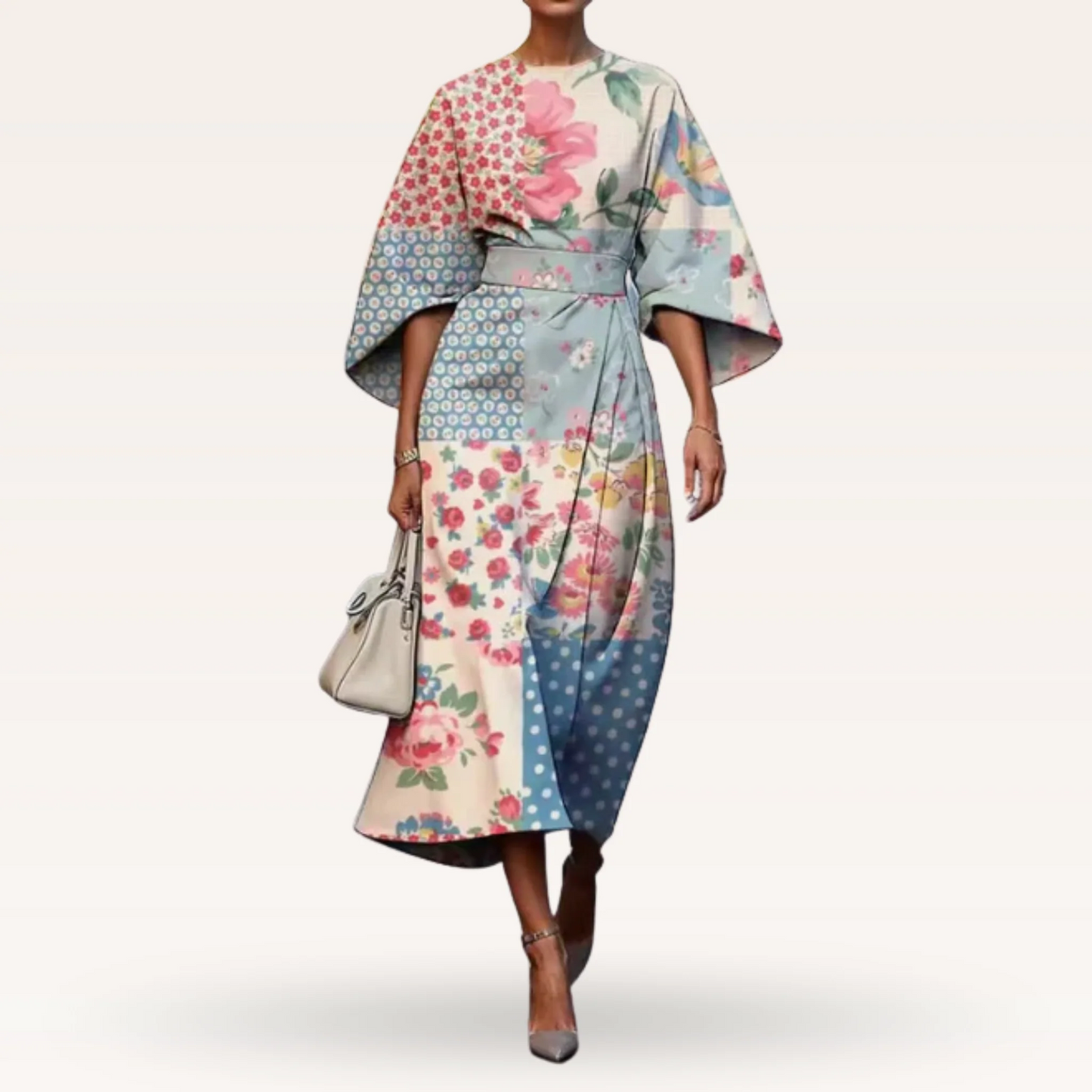 Amaya – Midi-jurk met bloemendessin en kimonomouwen voor dames