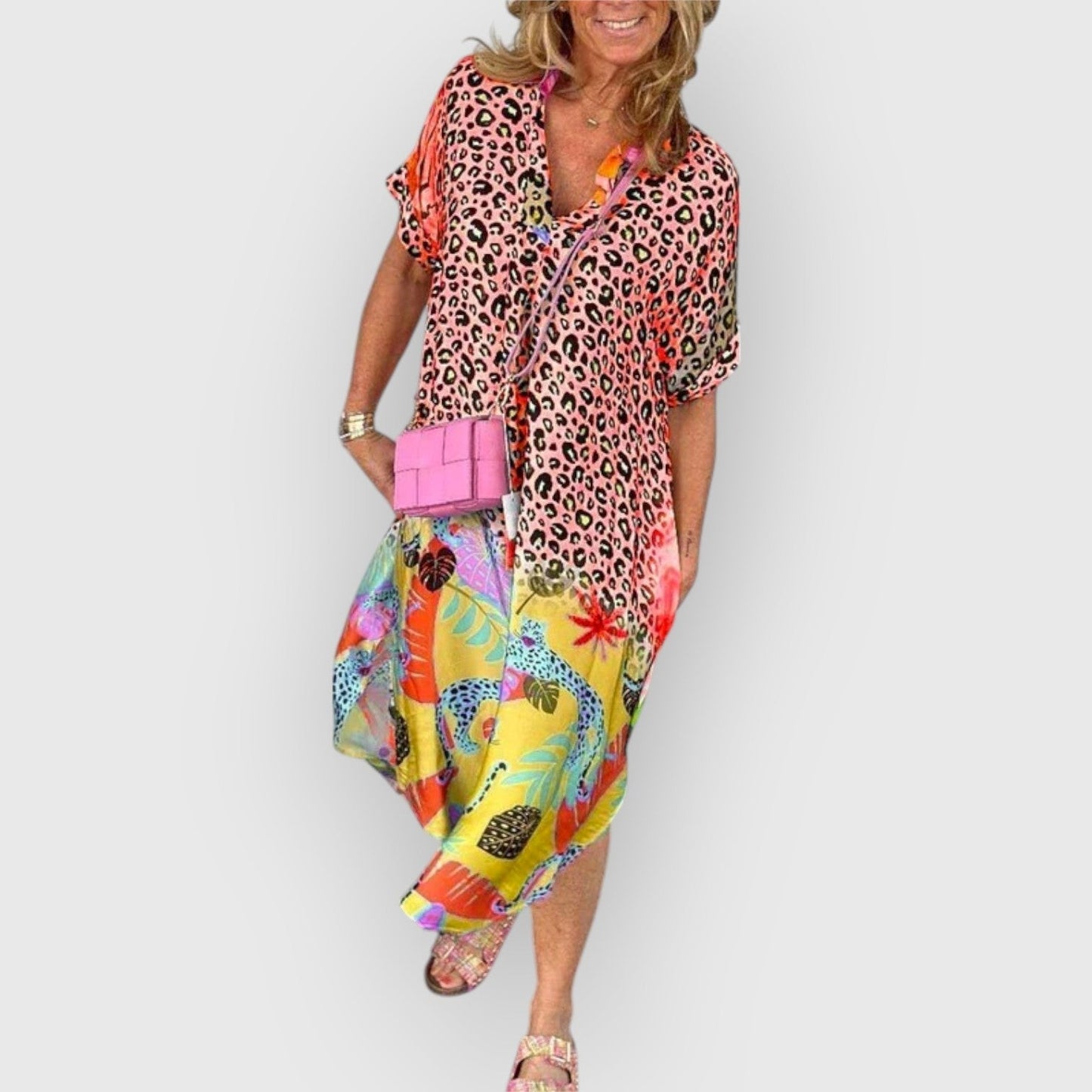 Brenda - Zwierige dames midi jurk met relaxte pasvorm