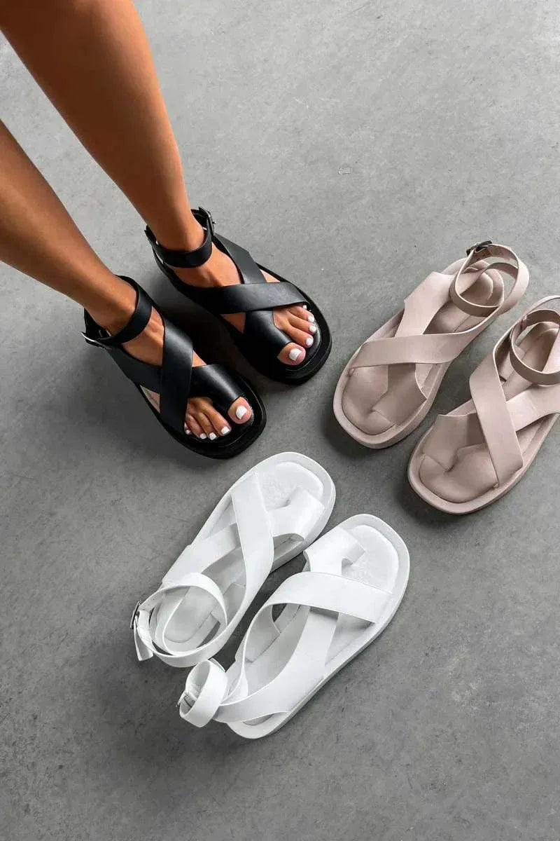 Herra – Dames plateau sandalen met gekruiste banden en enkelgesp