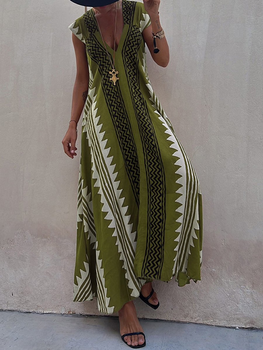 Fernanda - Dames maxi jurk met diepe v-hals en wijde mouwen