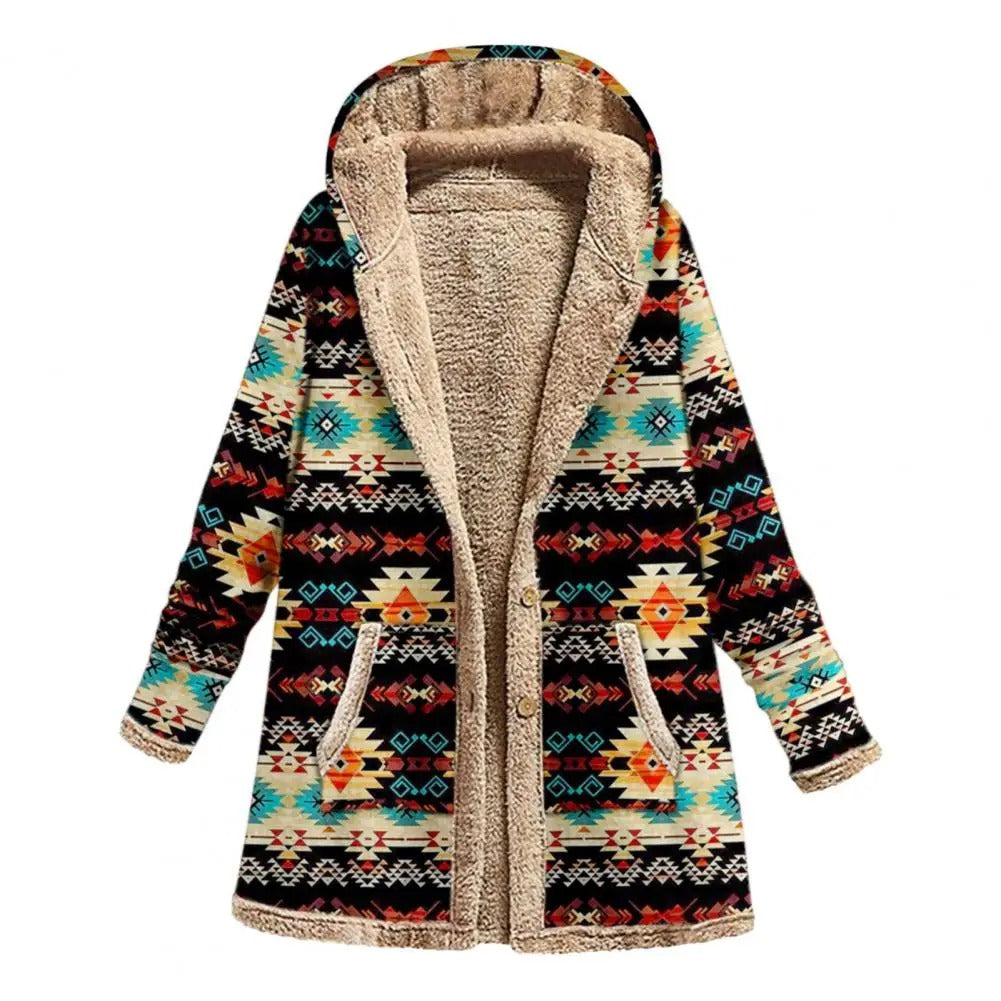 Aurelia - Tribal print fleece jas met capuchon