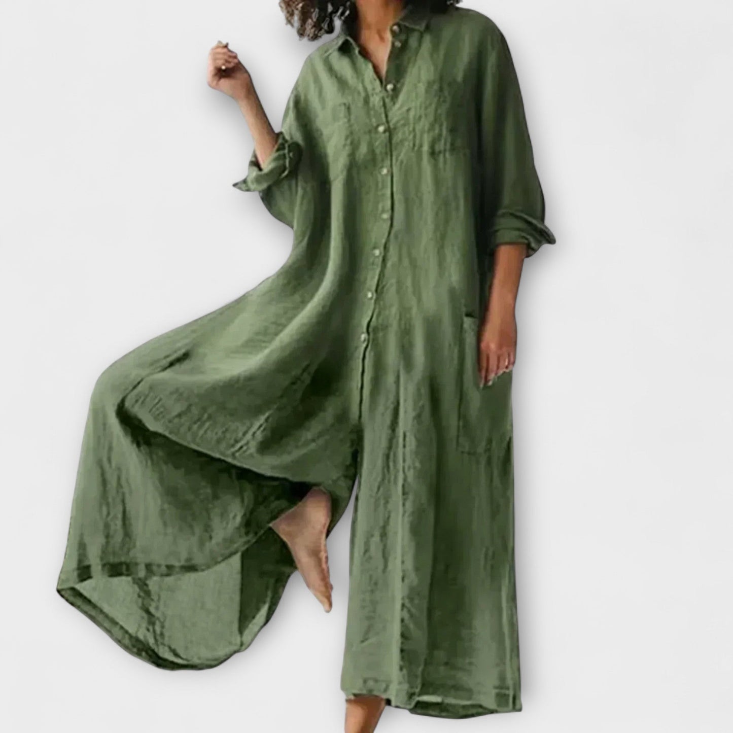 Natalia - Wijde jumpsuit met knoopsluiting voor dames