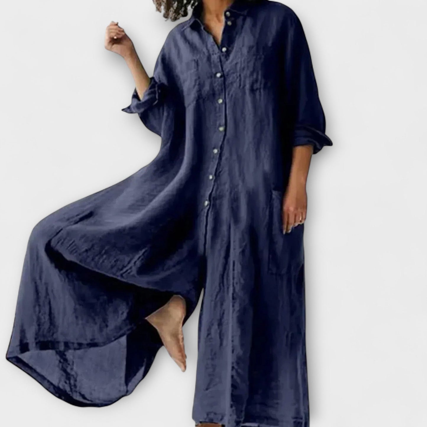 Natalia - Wijde jumpsuit met knoopsluiting voor dames