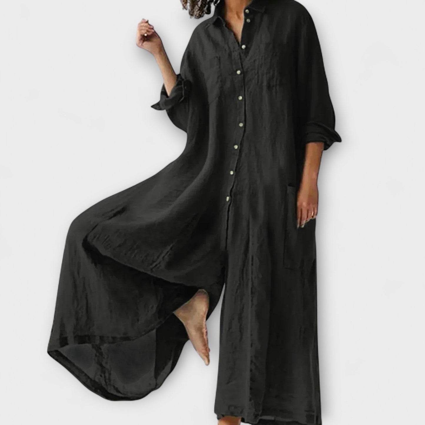 Natalia - Wijde jumpsuit met knoopsluiting voor dames