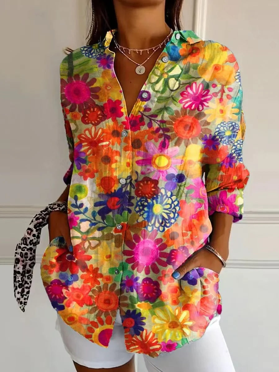 Alienor - Vrouwelijke blouse met kleurrijke bloemenprint