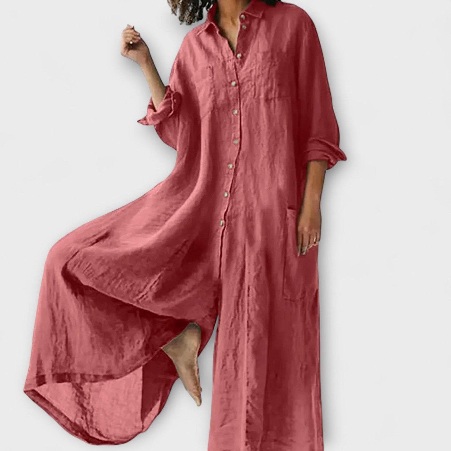 Natalia - Wijde jumpsuit met knoopsluiting voor dames