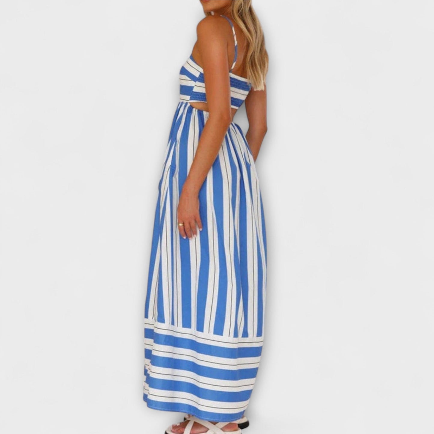Tamaris - Strapless maxi jurk met plooivalling en fijne schouderbandjes