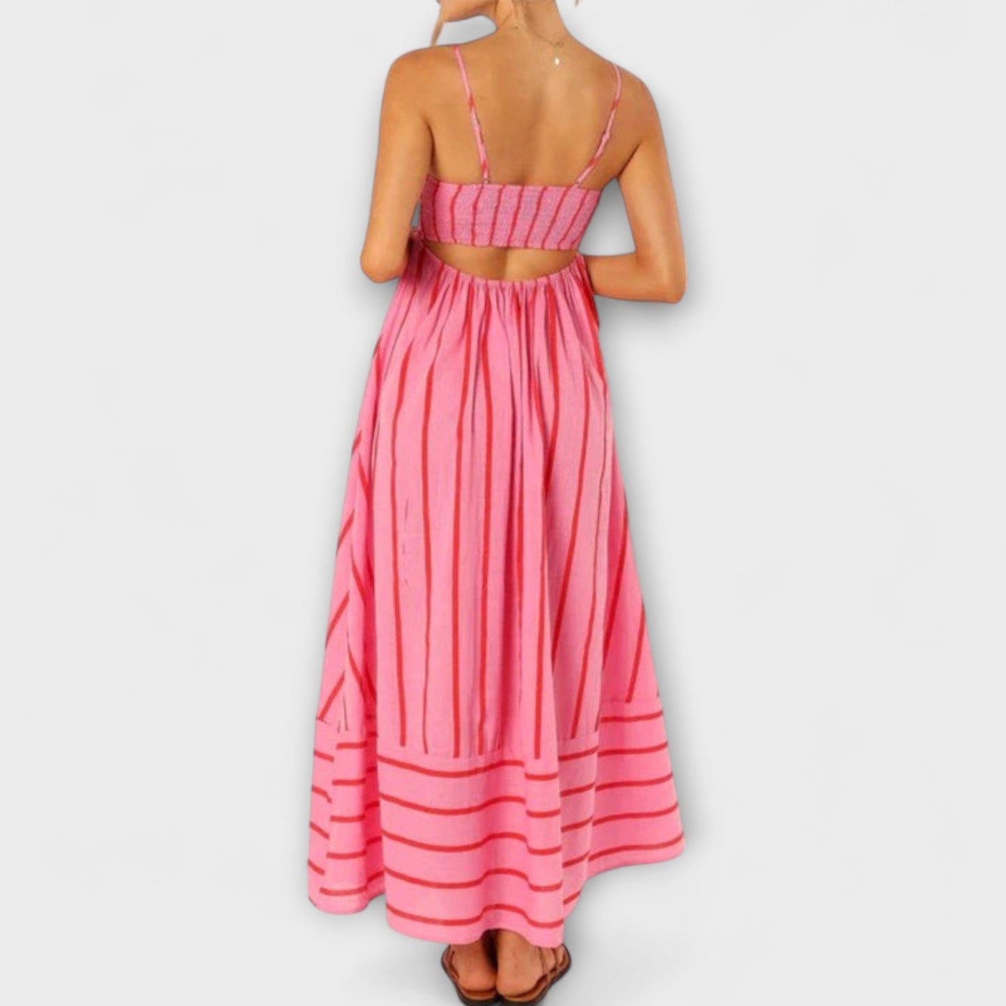 Tamaris - Strapless maxi jurk met plooivalling en fijne schouderbandjes