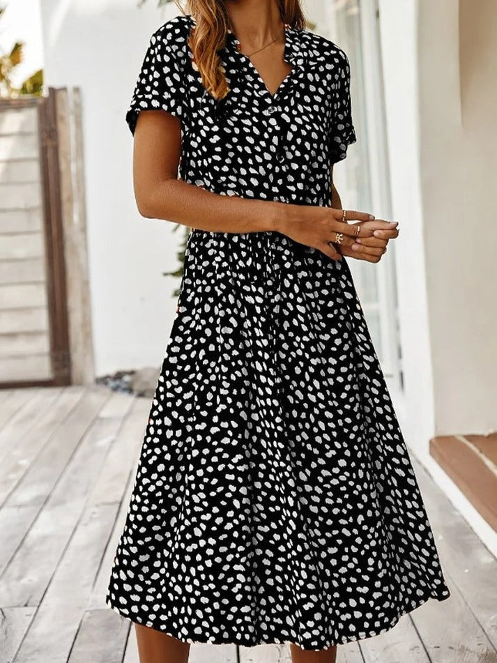 Nadezhda - V-hals zomerjurk met knoopsluiting voor dames