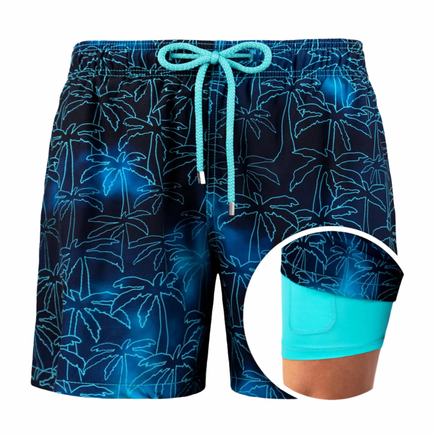 Heinrich - Heren mid-length zwemshort met palmprint en geïntegreerde binnenbroek