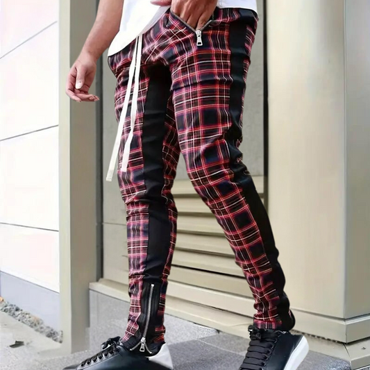 Draven - Heren slim-fit geruite joggerbroek