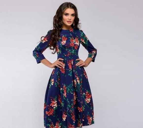 Elaina - Midi-jurk met bloemenprint en zakken voor dames