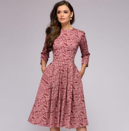 Elaina - Midi-jurk met bloemenprint en zakken voor dames
