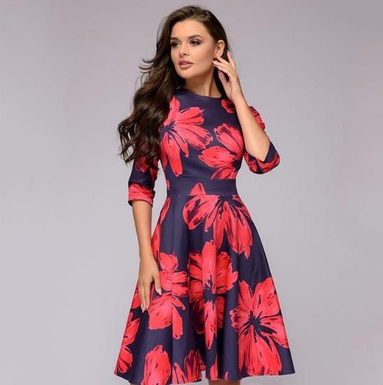Elaina - Midi-jurk met bloemenprint en zakken voor dames
