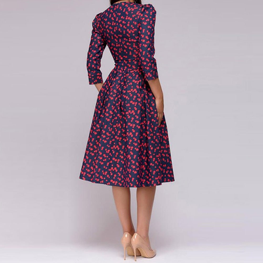 Elaina - Midi-jurk met bloemenprint en zakken voor dames