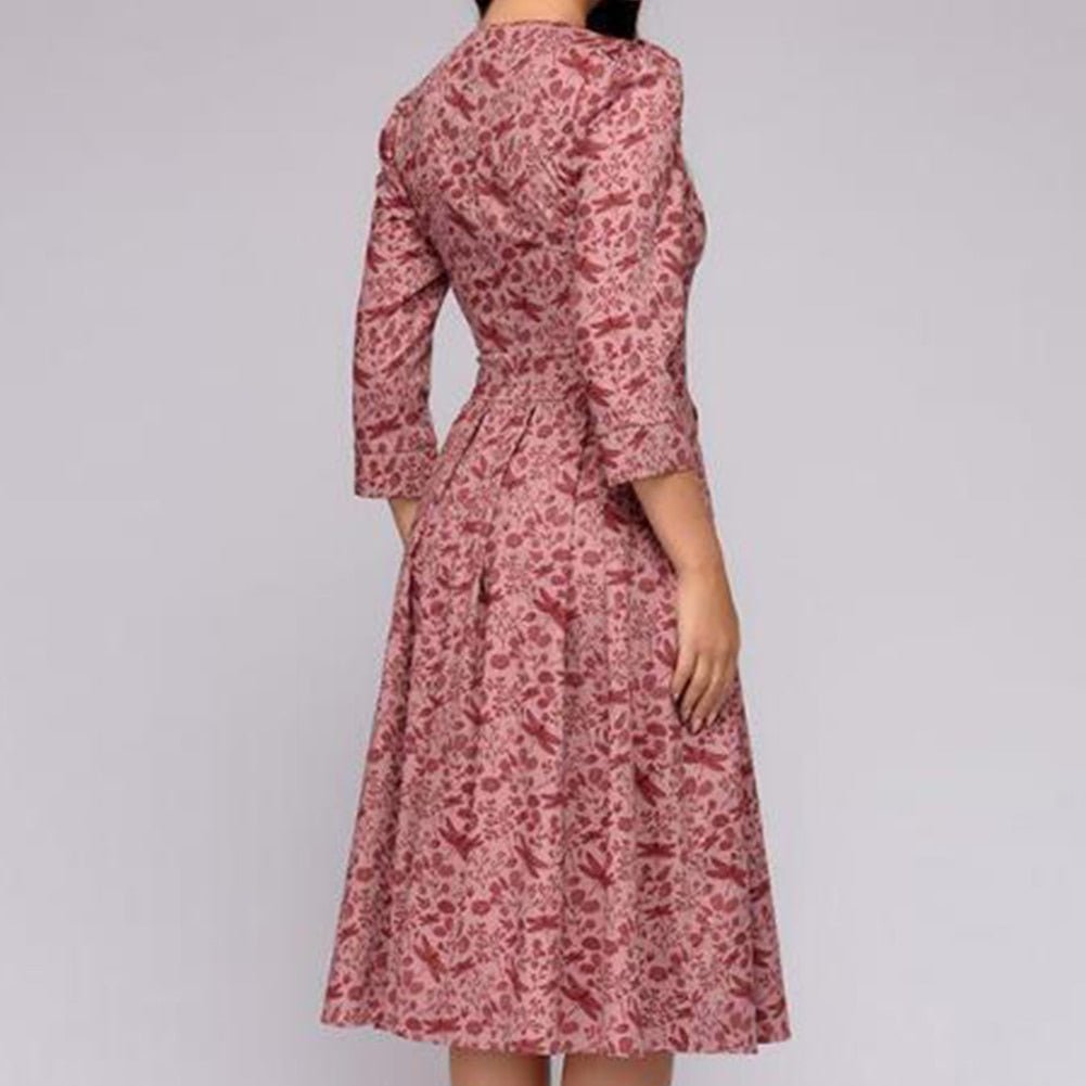 Elaina - Midi-jurk met bloemenprint en zakken voor dames