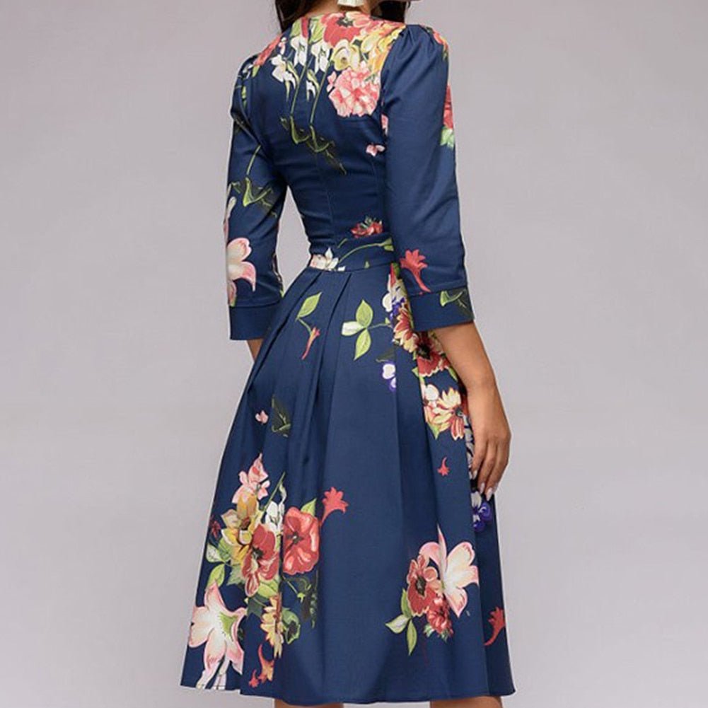 Elaina - Midi-jurk met bloemenprint en zakken voor dames