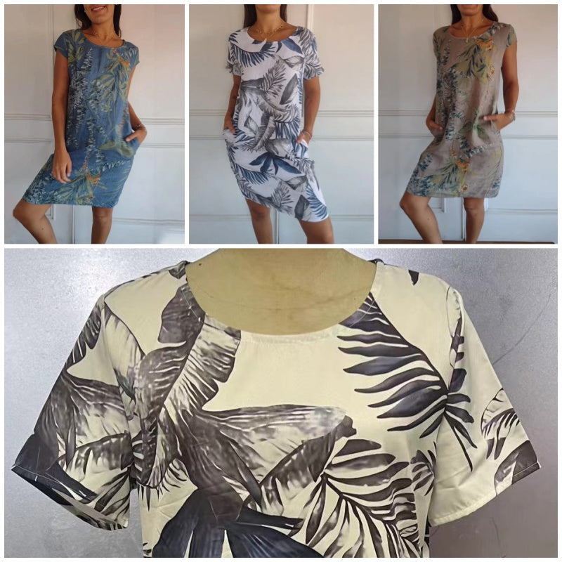Juna - Losvallende korte jurk met bladprint
