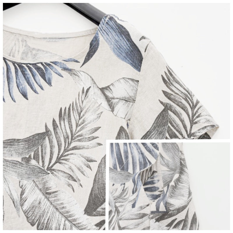 Juna - Losvallende korte jurk met bladprint