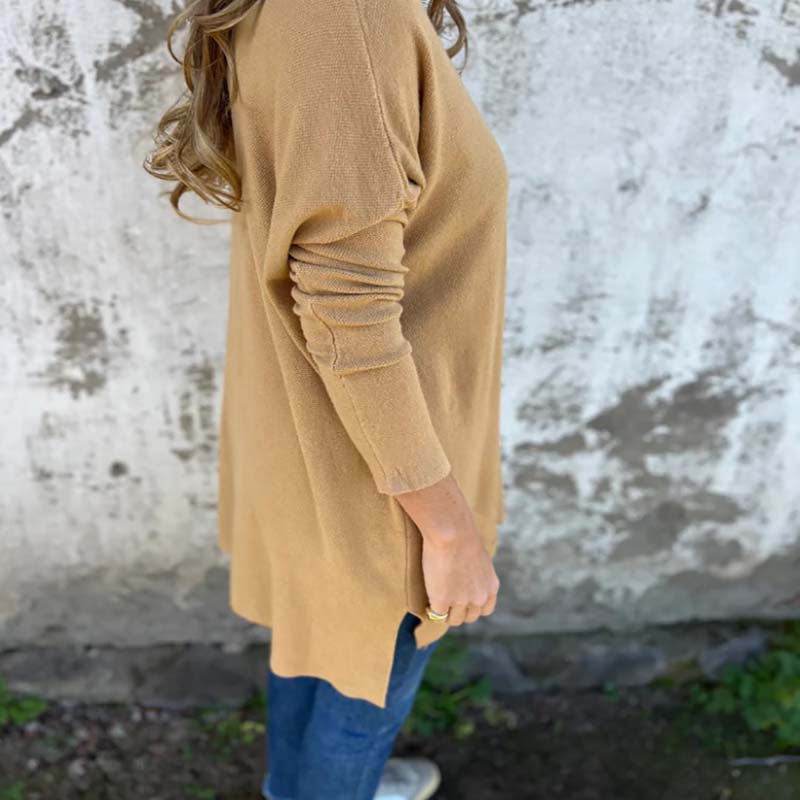 Florentia - Relaxed V-hals gebreide top met zijsplitten