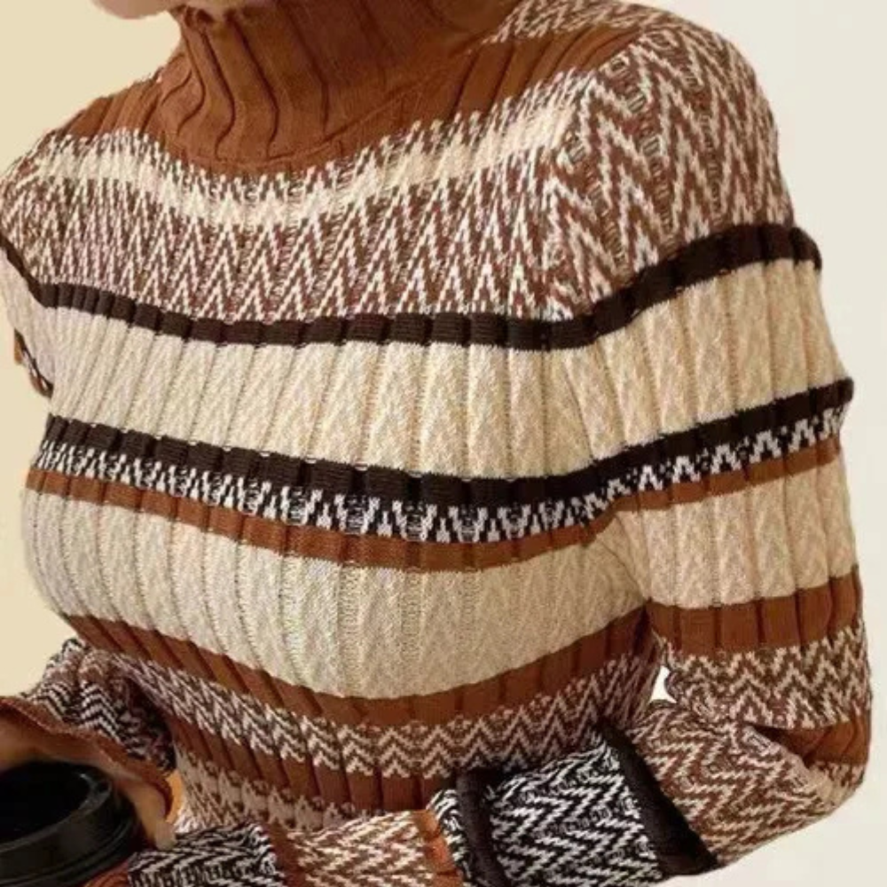 Malina - Gestreepte gebreide maxi-jurk met lange mouwen voor dames