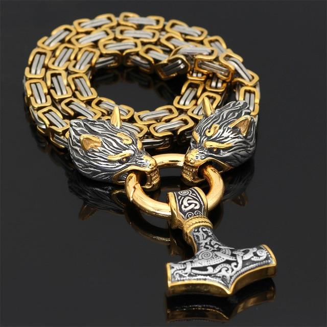Ketting of armband met dubbele wolfskop en hamerhanger in verstelbare lengtes