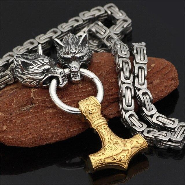 Ketting of armband met dubbele wolfskop en hamerhanger in verstelbare lengtes