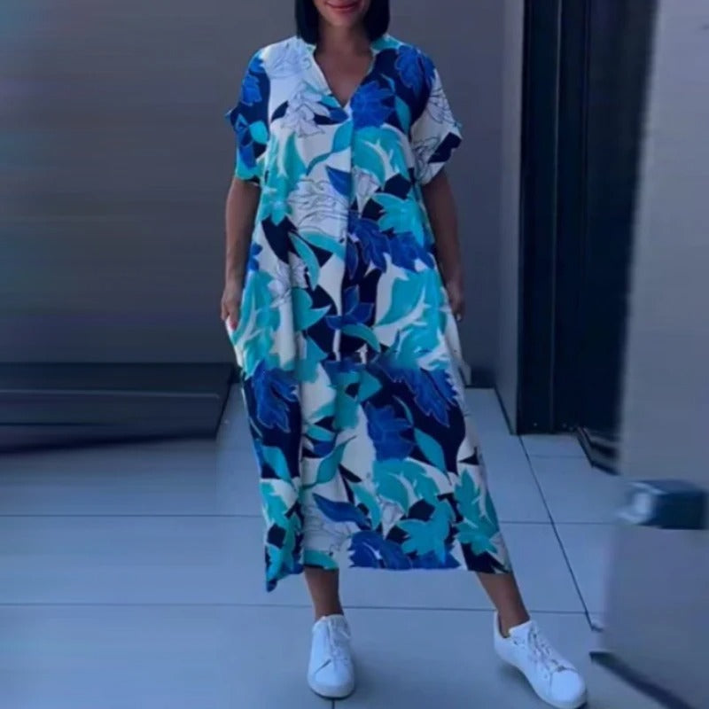 Mirela - Dames maxi-jurk met kleurrijke print en losse snit