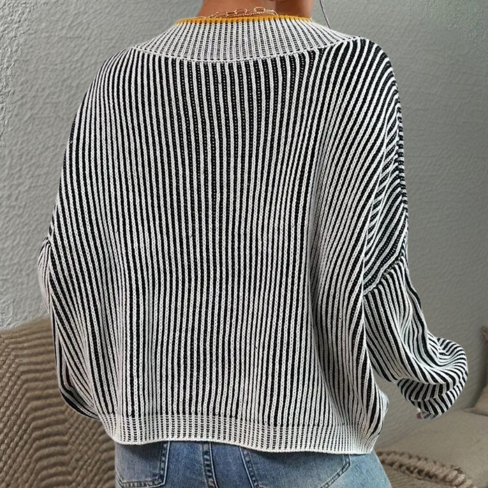 Wrenna - Gestreepte gebreide off-shoulder trui voor dames