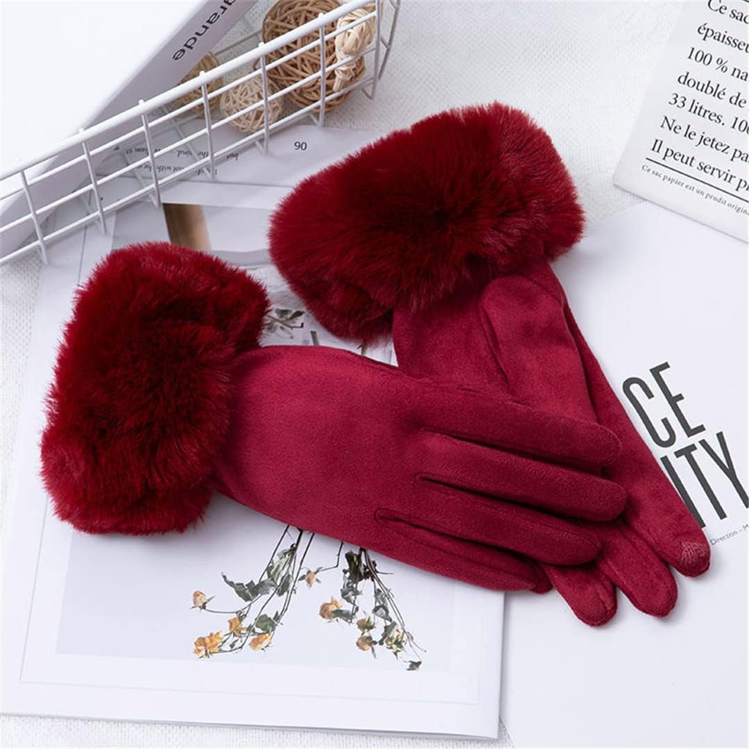 Cherry - Pluche gevoerde suède handschoenen voor dames