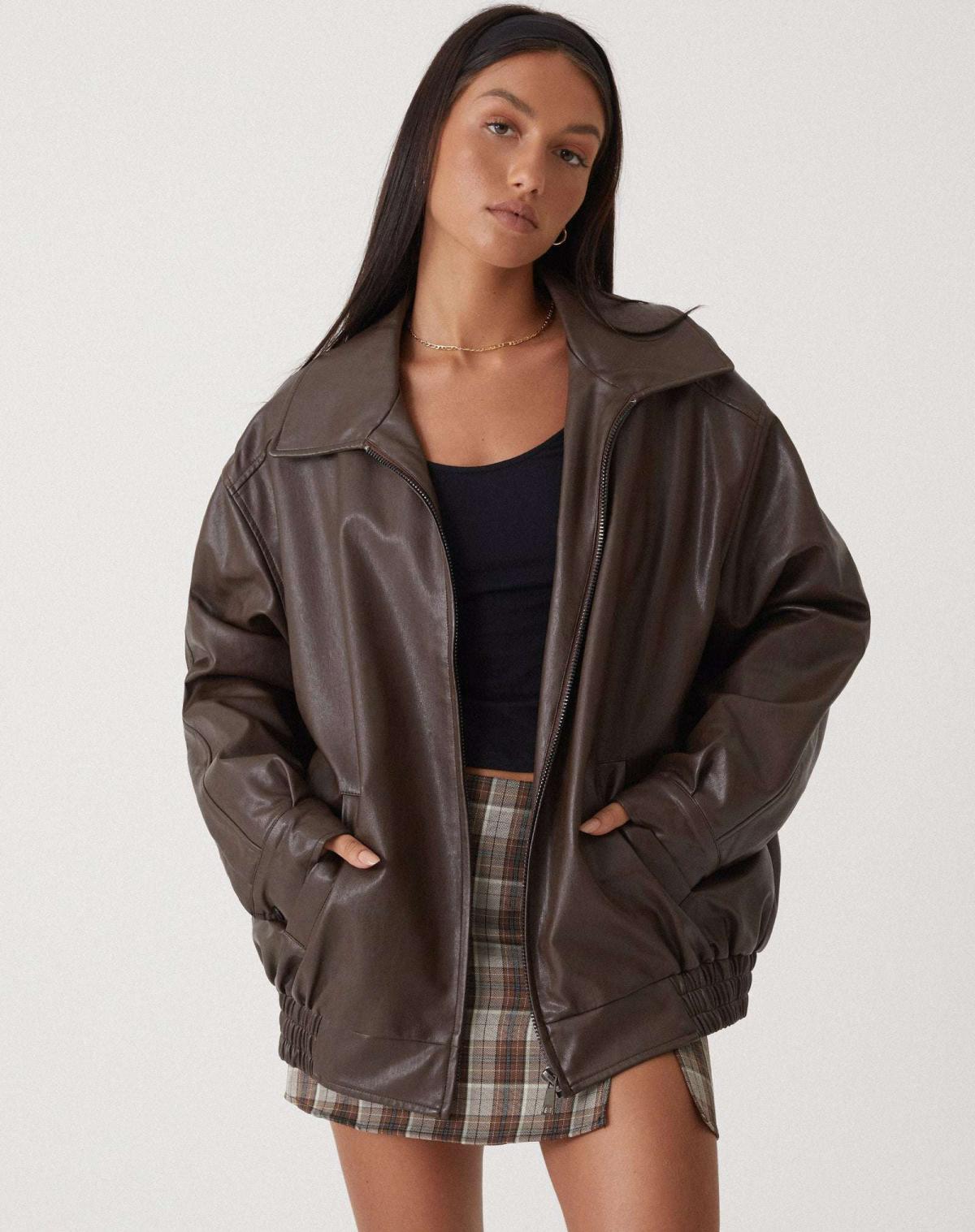 Saffron - Casual oversized leren jack voor vrouwen