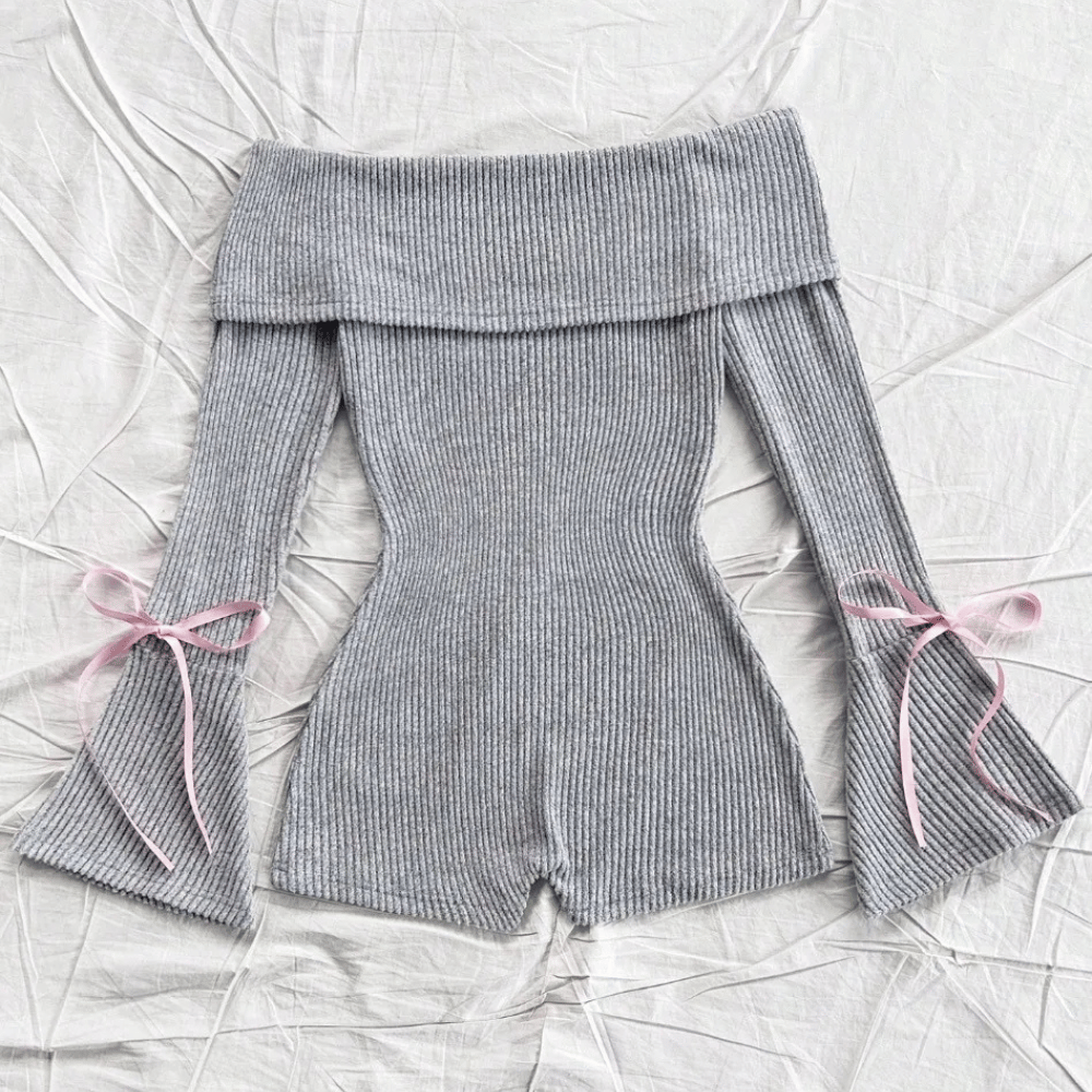Autumn - Off-shoulder geribde gebreide romper