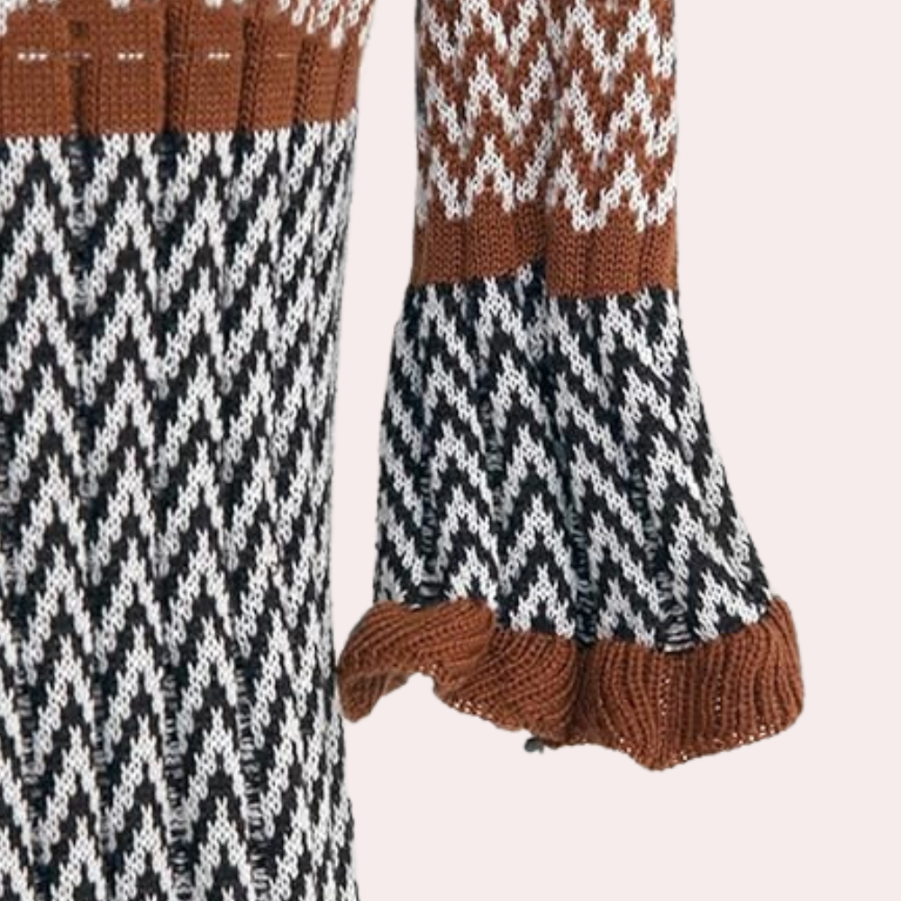 Malina - Gestreepte gebreide maxi-jurk met lange mouwen voor dames