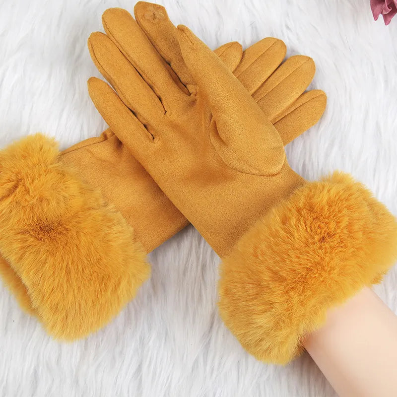 Cherry - Pluche gevoerde suède handschoenen voor dames