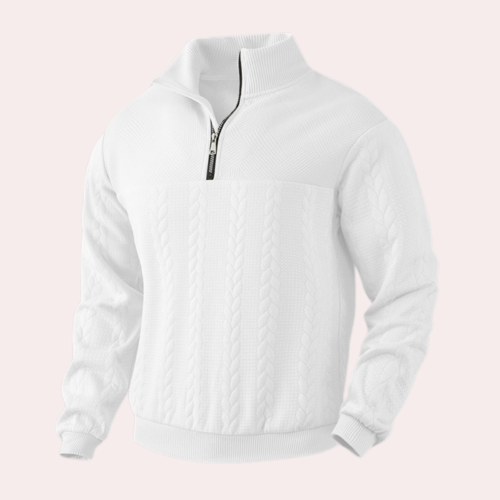 Kairo - Trui met halve rits voor heren met structuurpatroon