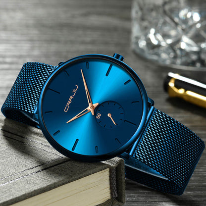 Luxe All Black steel blue horloge analoog strak modern minimalistisch