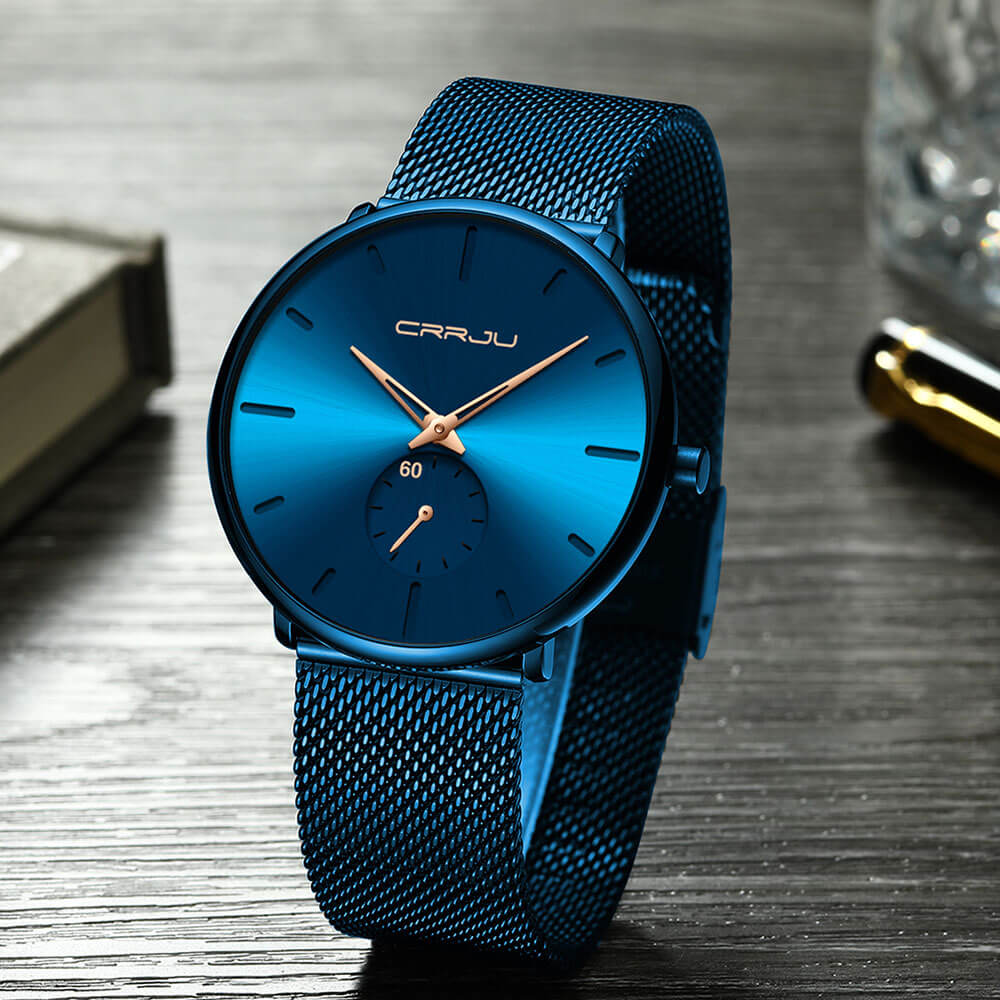 Luxe All Black steel blue horloge analoog strak modern minimalistisch