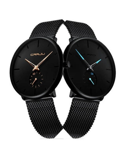 Luxe All Black steel blue horloge analoog strak modern minimalistisch