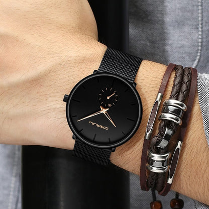 Luxe All Black steel blue horloge analoog strak modern minimalistisch