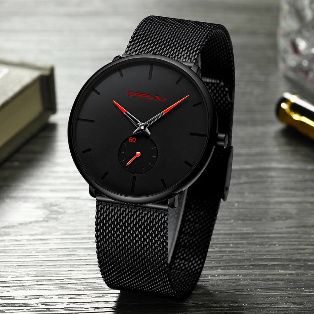 Luxe All Black steel blue horloge analoog strak modern minimalistisch