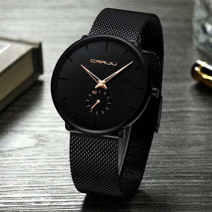 Luxe All Black steel blue horloge analoog strak modern minimalistisch