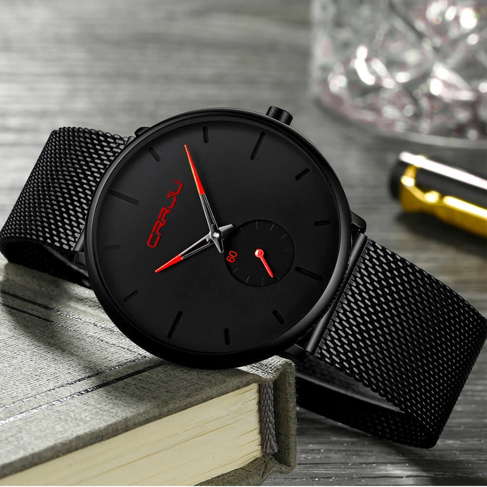 Luxe All Black steel blue horloge analoog strak modern minimalistisch