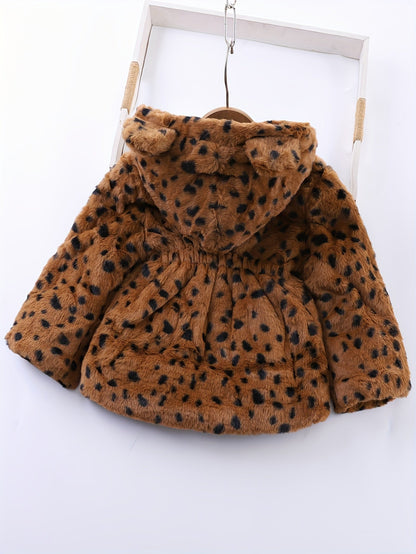 Fleece capuchonjas met luipaardprint voor meisjes in de winter - Reina