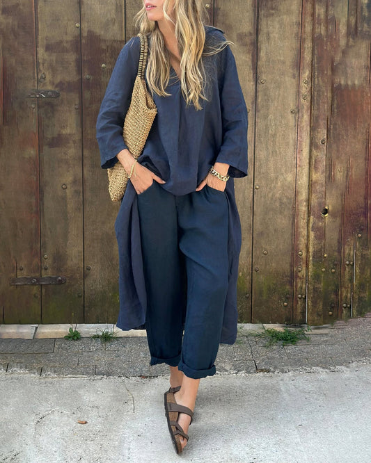 Ylva - Dames co-ord set met losvallende top en rechte broek