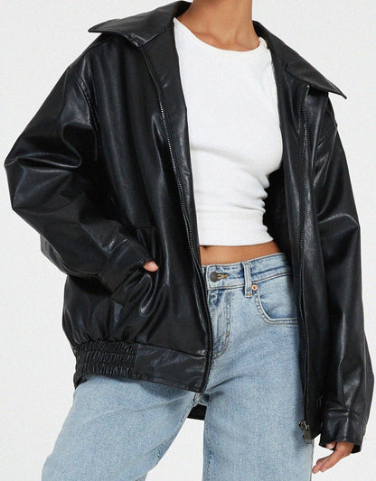 Saffron - Casual oversized leren jack voor vrouwen