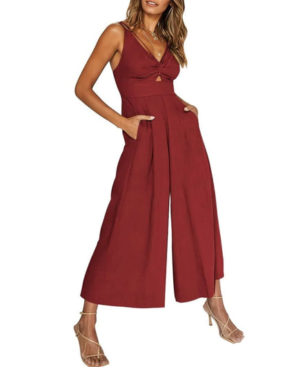 Brigitte - Mouwloze dames jumpsuit met wijd uitlopende pijpen