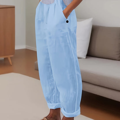 Beata - Relaxed fit damesbroek met hoge taille en omslagzoom