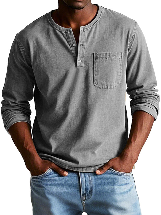 Godric - Heren henley longsleeve met borstzakje