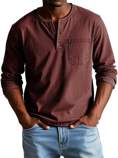 Godric - Heren henley longsleeve met borstzakje
